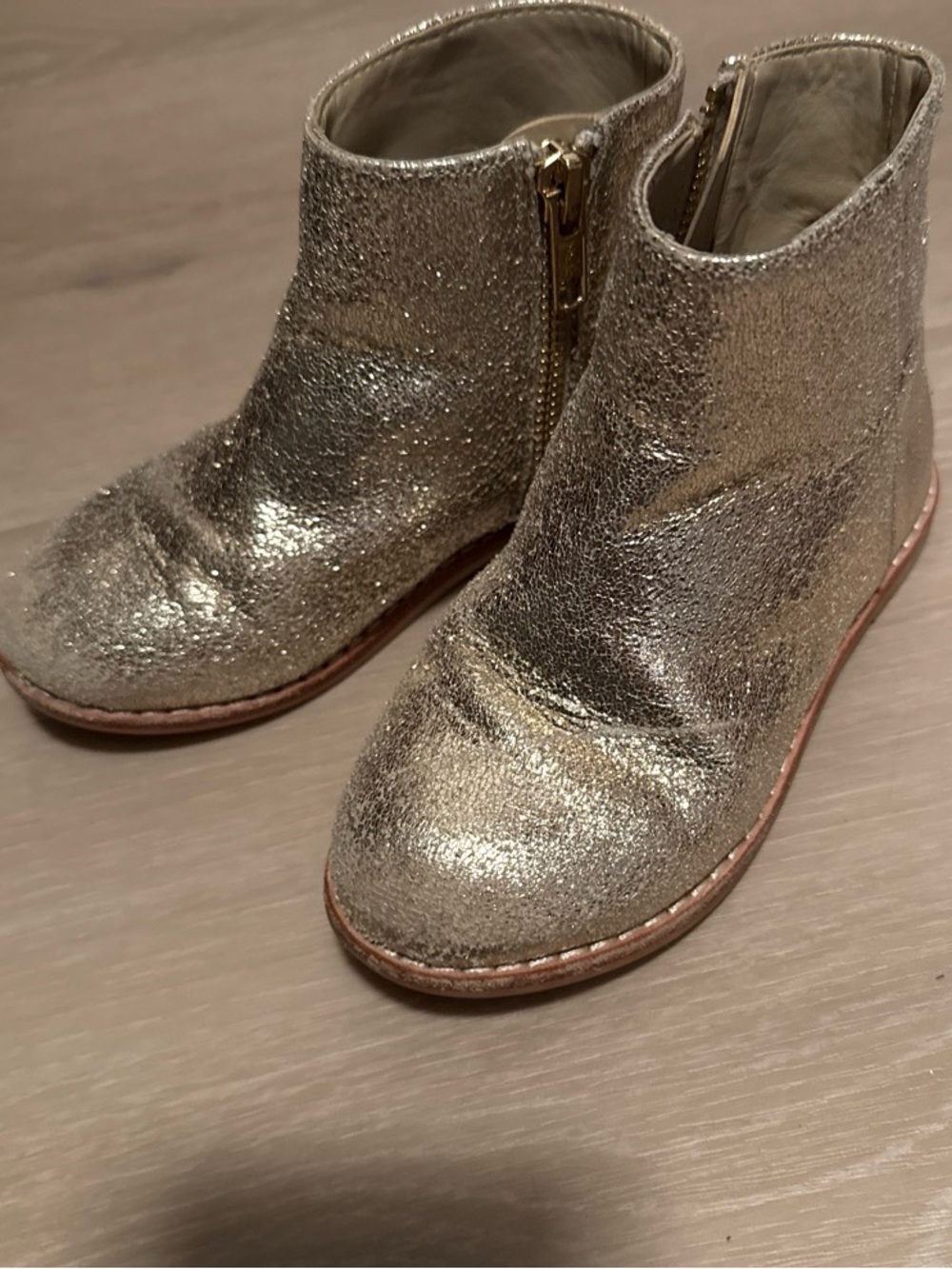Janie and Jack Metallic Gold Glitter Ankle Boots for Kids - Picture 1 of 7